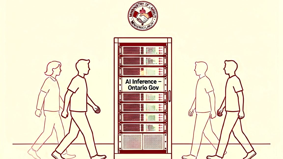 Server rack hosting the agentic AI system in an Ontario government data centre